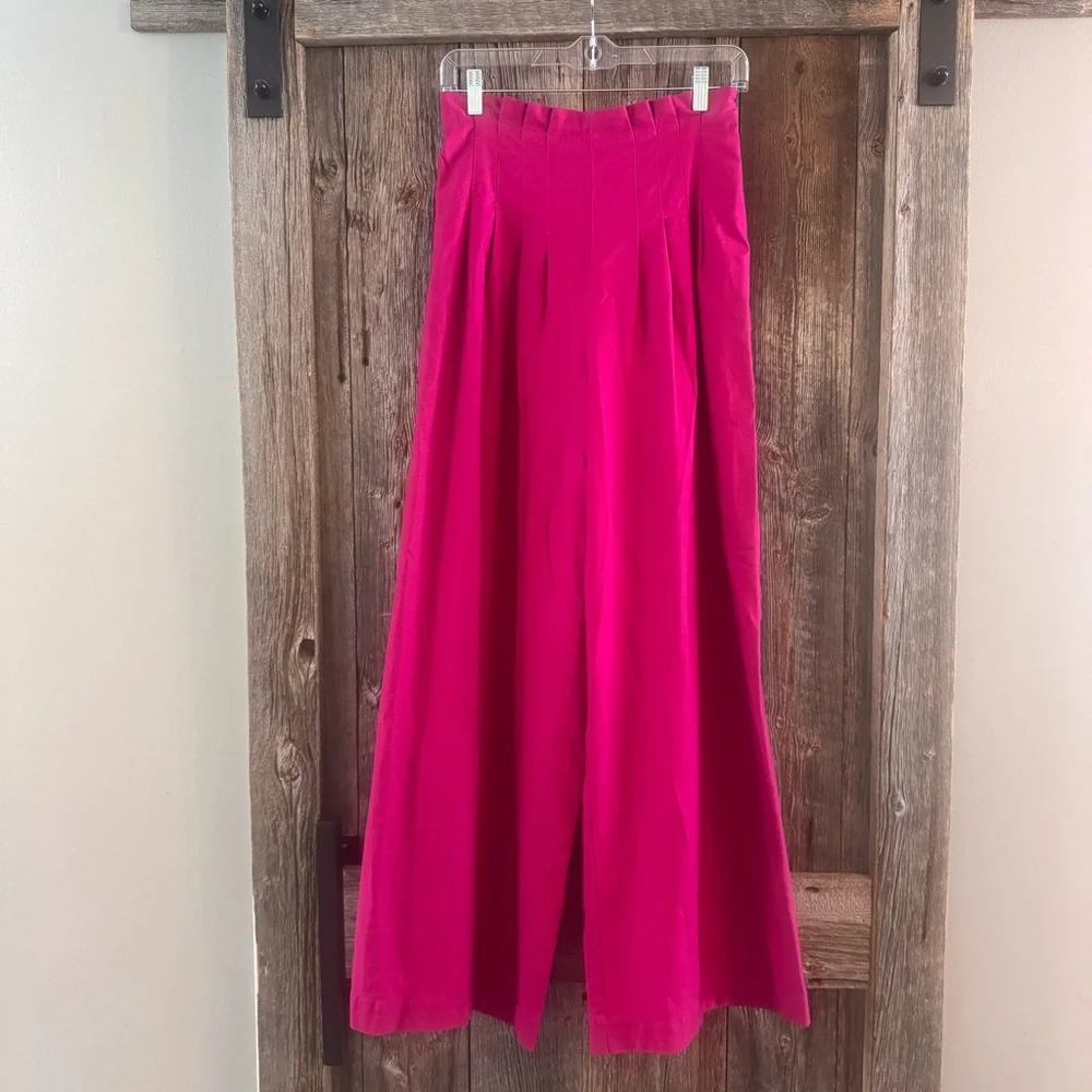 Anthropologie Wide Leg Corset Pants Orchid Purple High Waist Pleated Size 2 - Picture 3 of 9